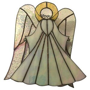 Vintage Handmade Stained glass Opalescent Angel tree topper Private commission